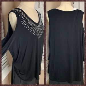 Inner Circle NWT Large Black Sequin Rhinestone Top